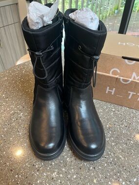 Black Women's leather and nylon Mid-Calf Winter Boots - Hotter brand